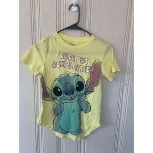 Disney Stitch Cute But Complicated Yellow Graphic T-Shirt Girls XS 1 Lilo Stitch